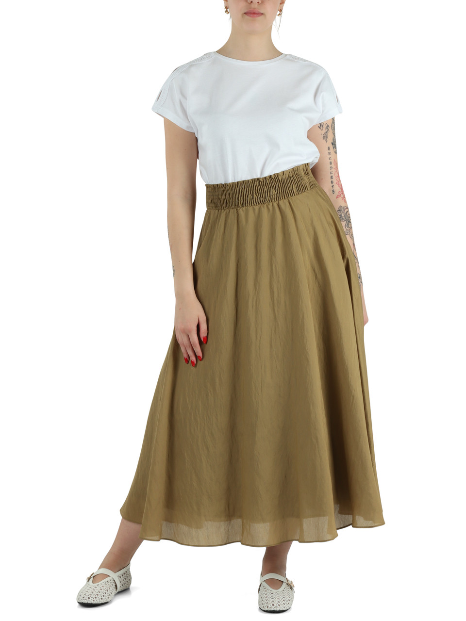 KAKI | Gonna midi ORARIO in tessuto fluido