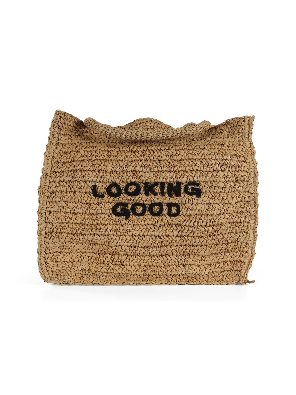 BEIGE | Borsa shopping in rafia con scritta logo