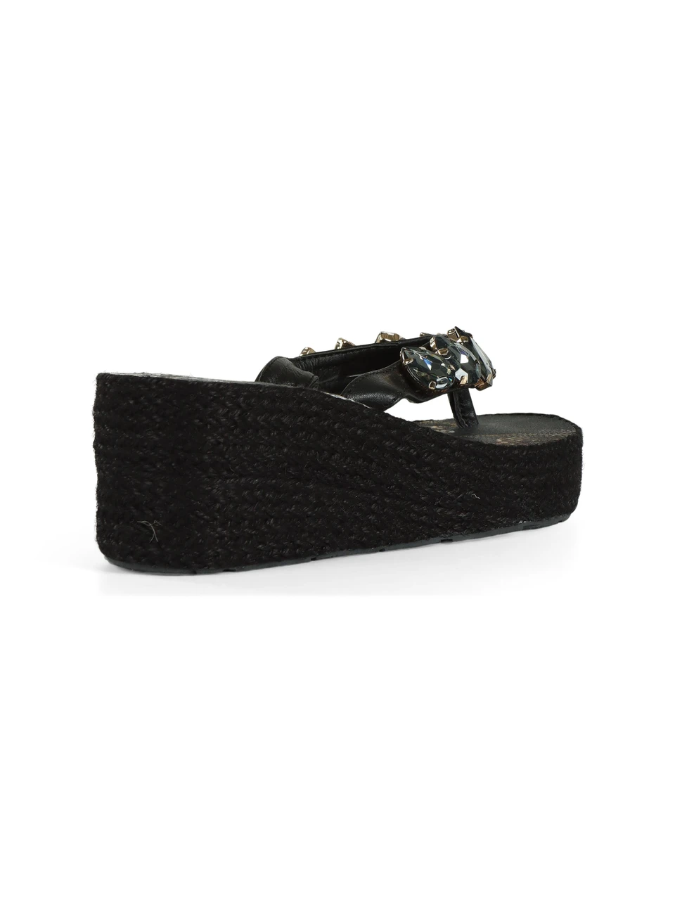 NERO | Sandali infradito con zeppa e pietre decorative