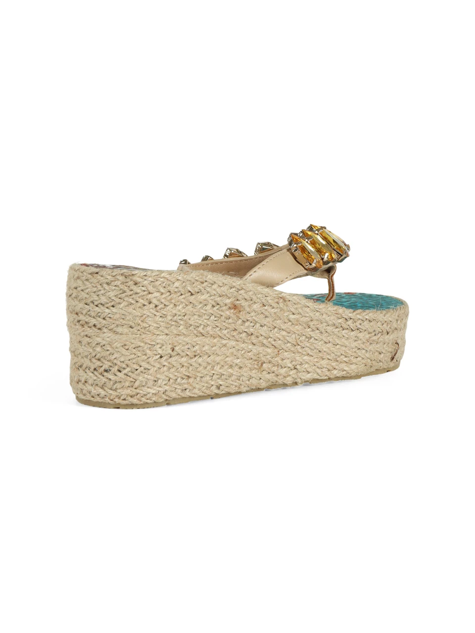 BEIGE | Sandali infradito con zeppa e pietre decorative