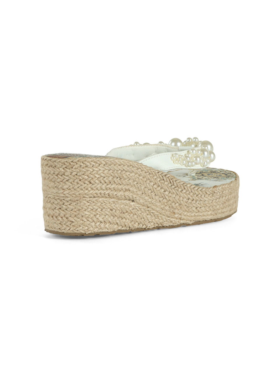 BIANCO | Sandali infradito con zeppa e perle decorative