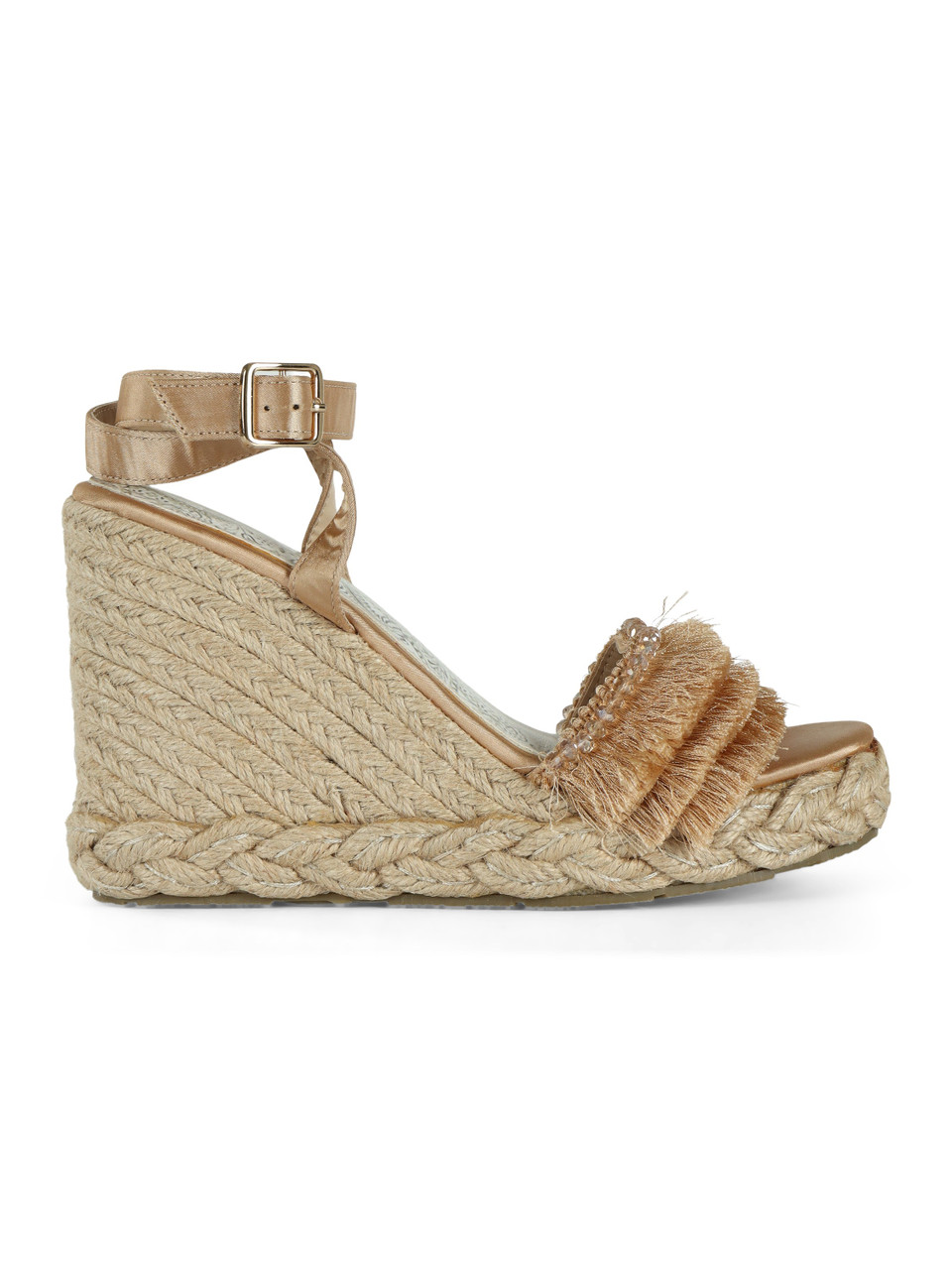 BEIGE | Sandali con zeppa e frange