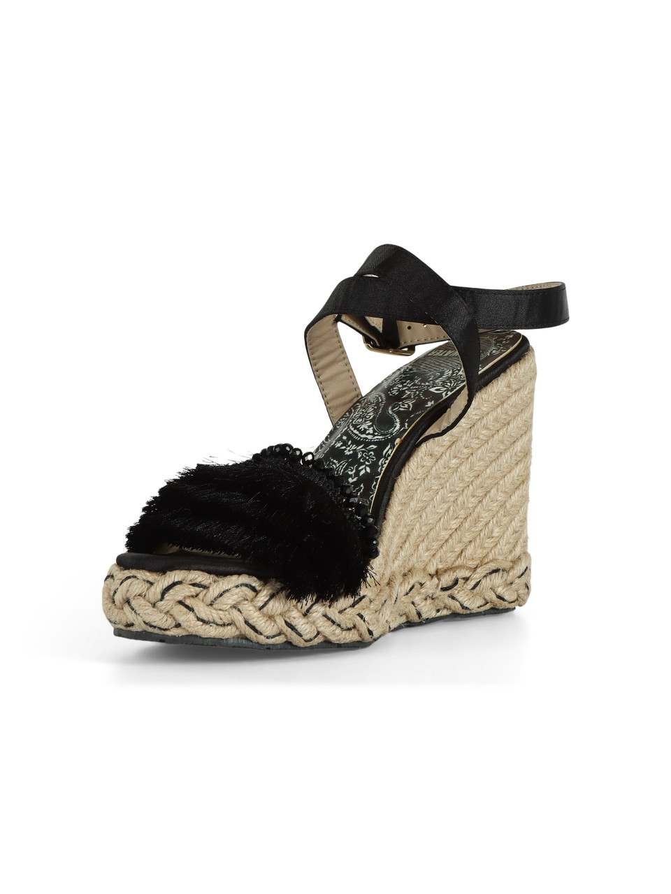 NERO | Sandali con zeppa e frange