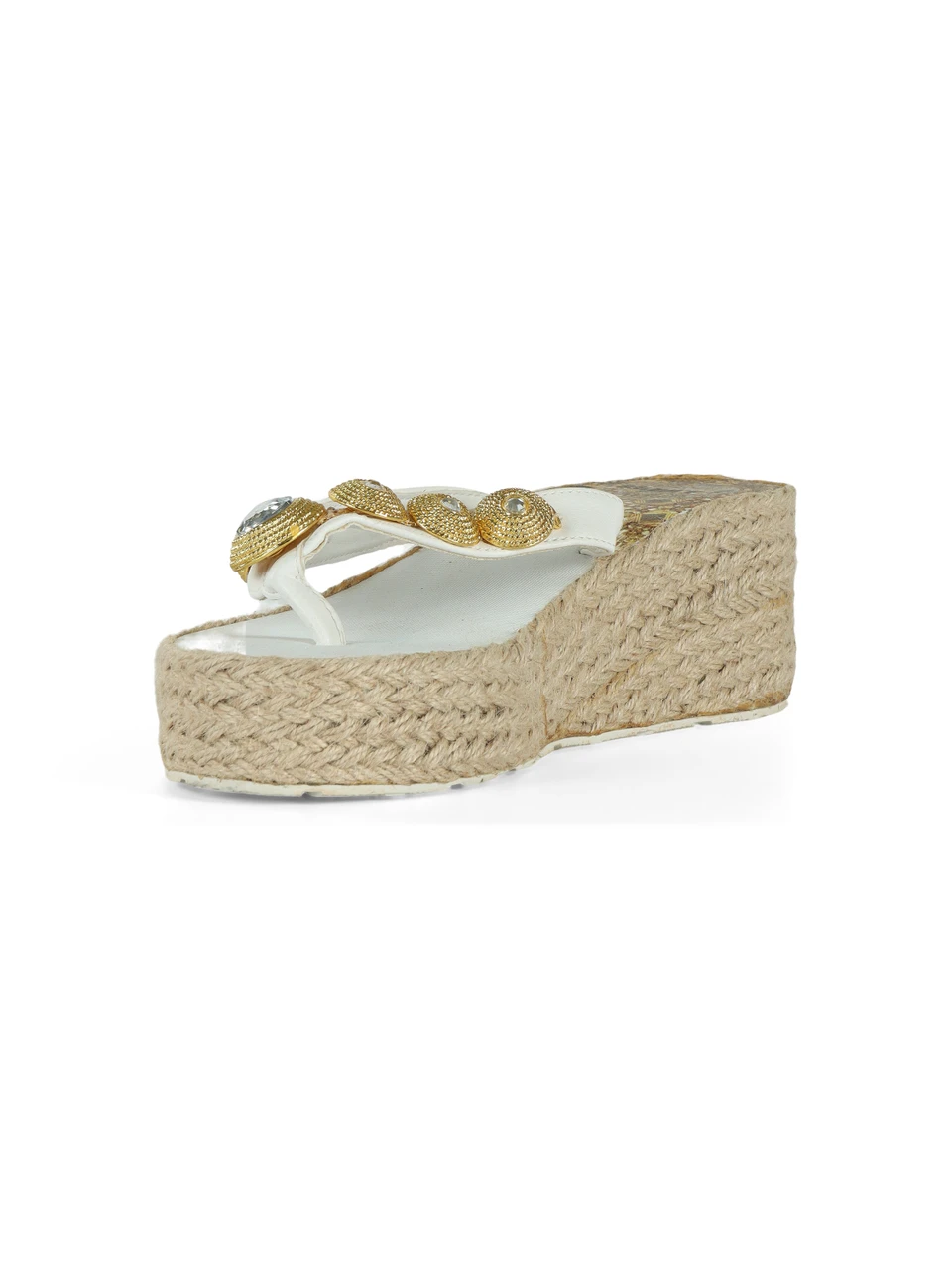 BIANCO | Sandali infradito con zeppa e pietre decorative