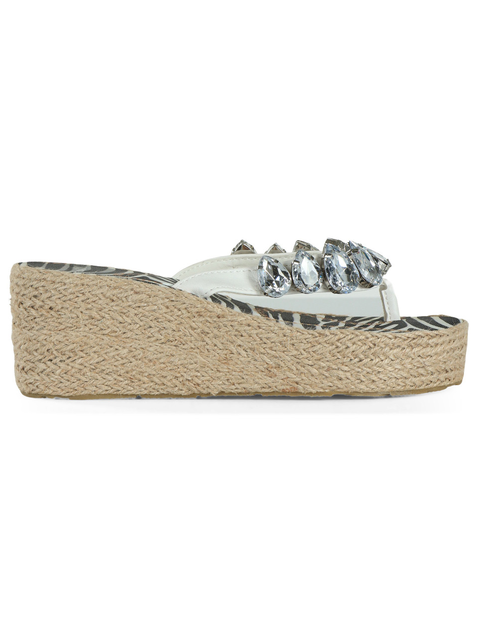 BIANCO | Sandali infradito con zeppa e pietre decorative