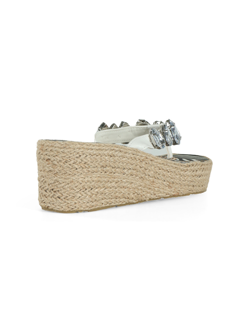 BIANCO | Sandali infradito con zeppa e pietre decorative