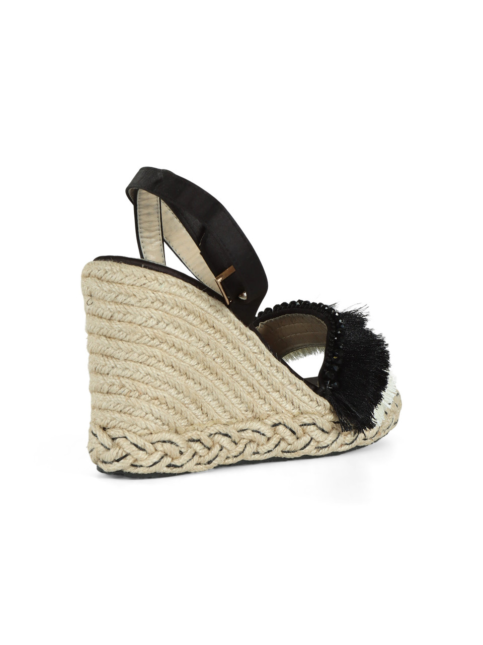 NERO | Sandali con zeppa e frange