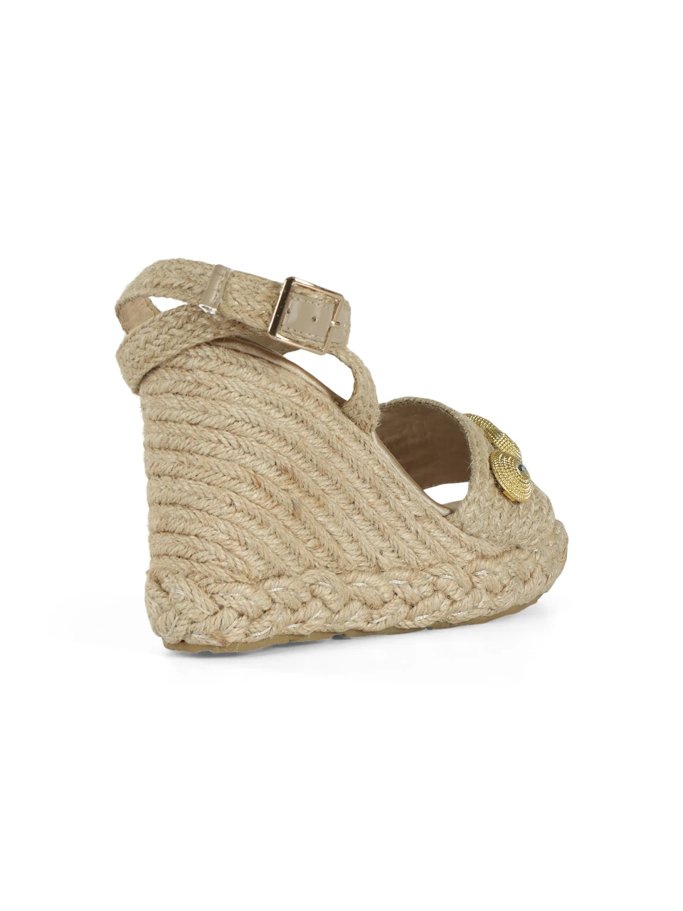 BEIGE | Sandali con zeppa e pietre decorative