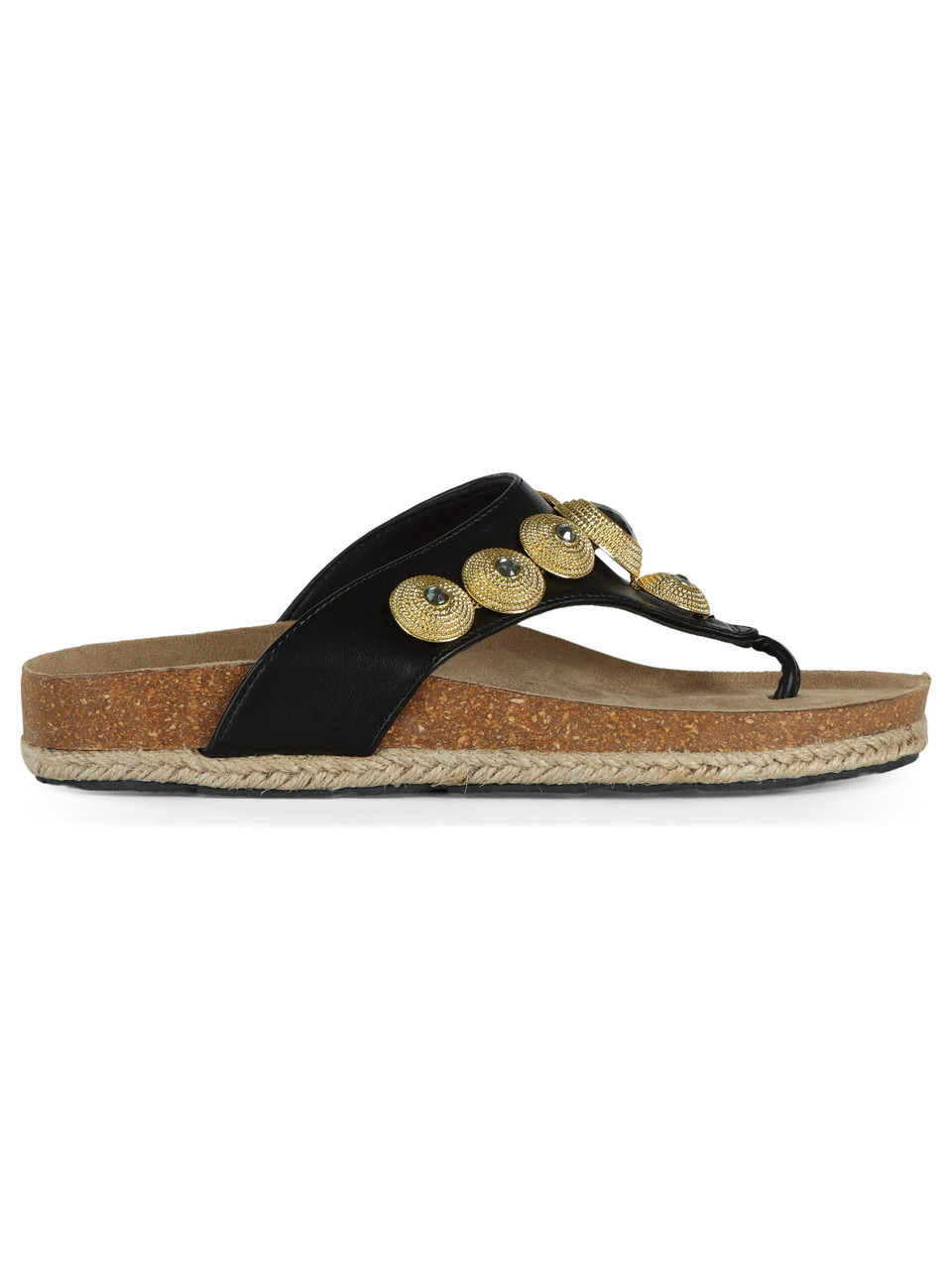 NERO | Sandali infradito in ecopelle con pietre decorative