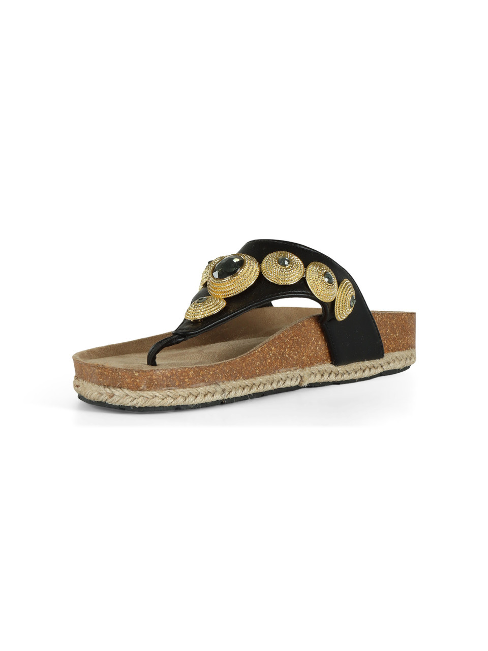 NERO | Sandali infradito in ecopelle con pietre decorative