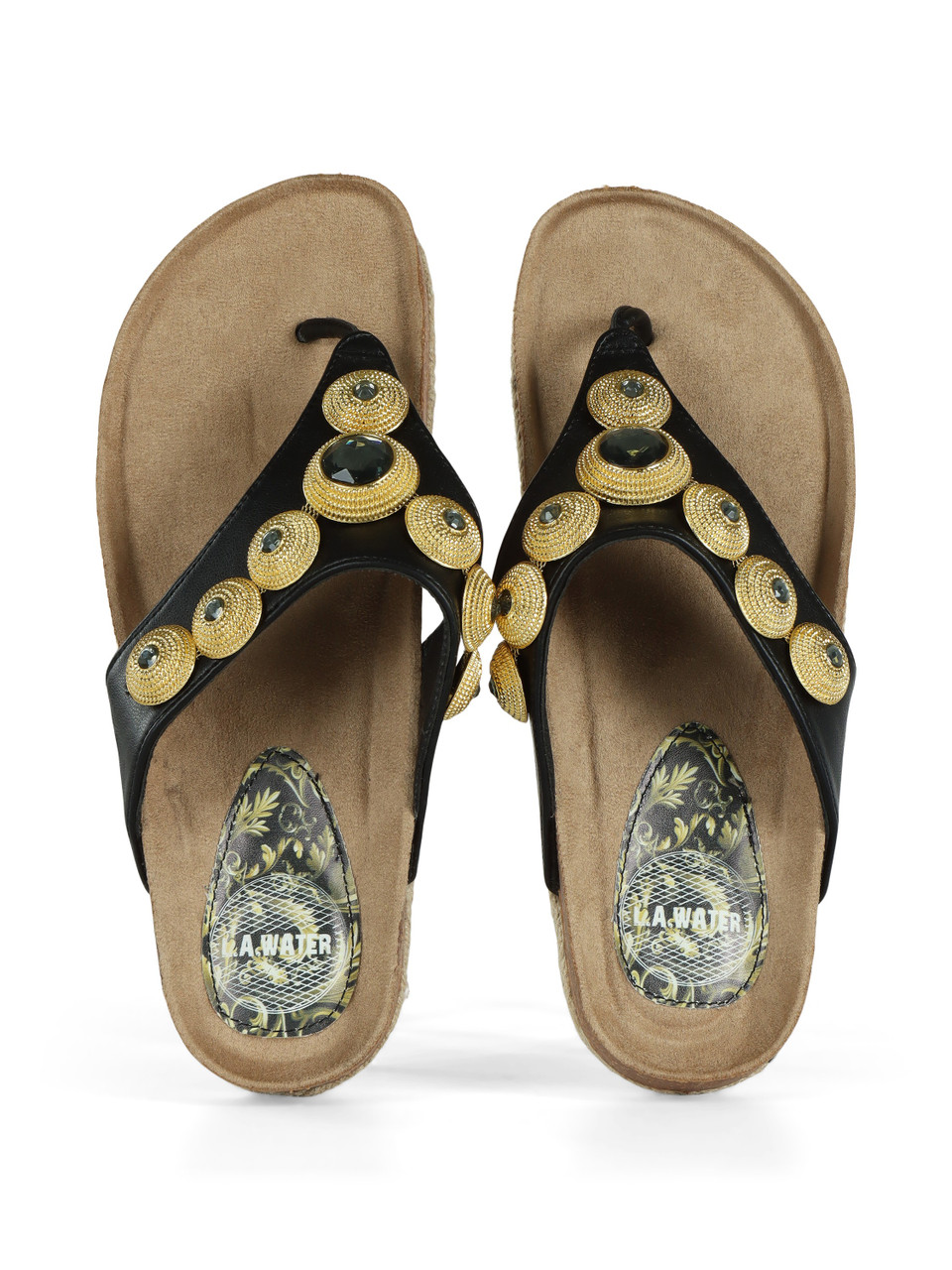 NERO | Sandali infradito in ecopelle con pietre decorative