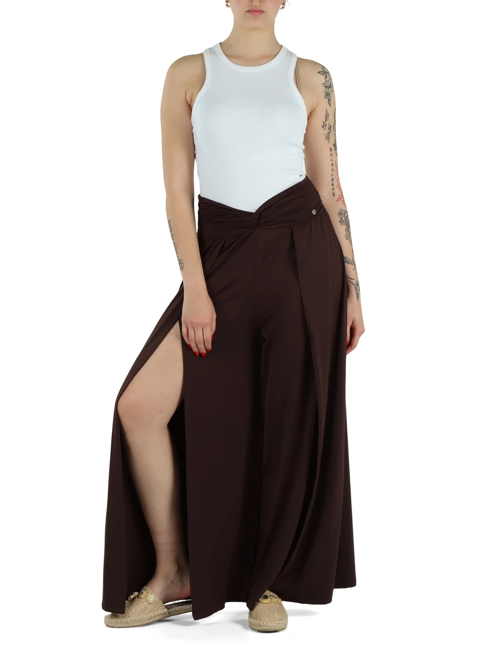MARRONE | SWIMWEAR: Pantalone copricostume con spacchi frontali