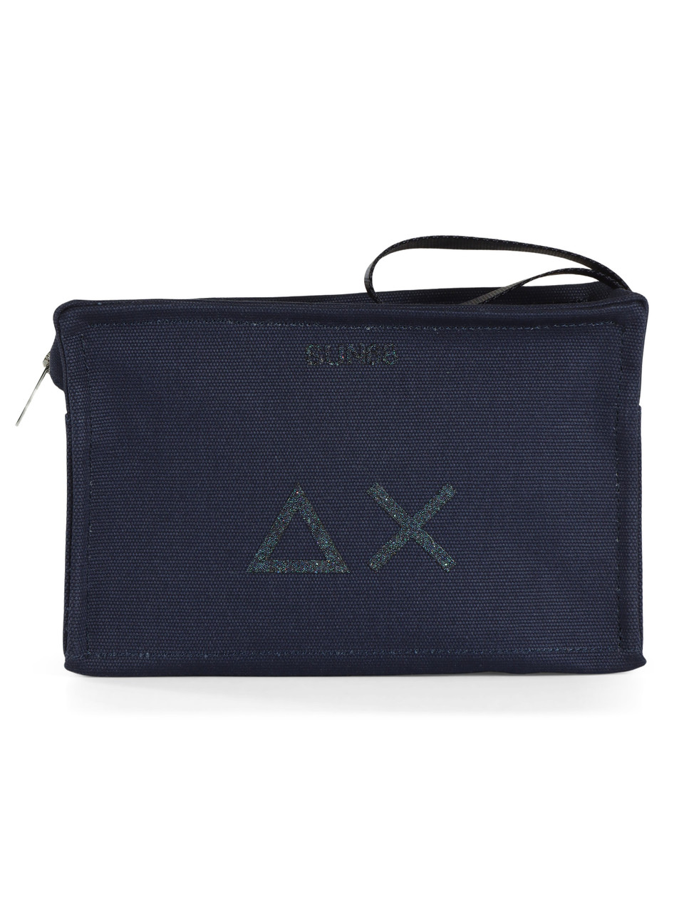 BLU SCURO | BEACH: Beauty case in canvas con stampa logo glitterata