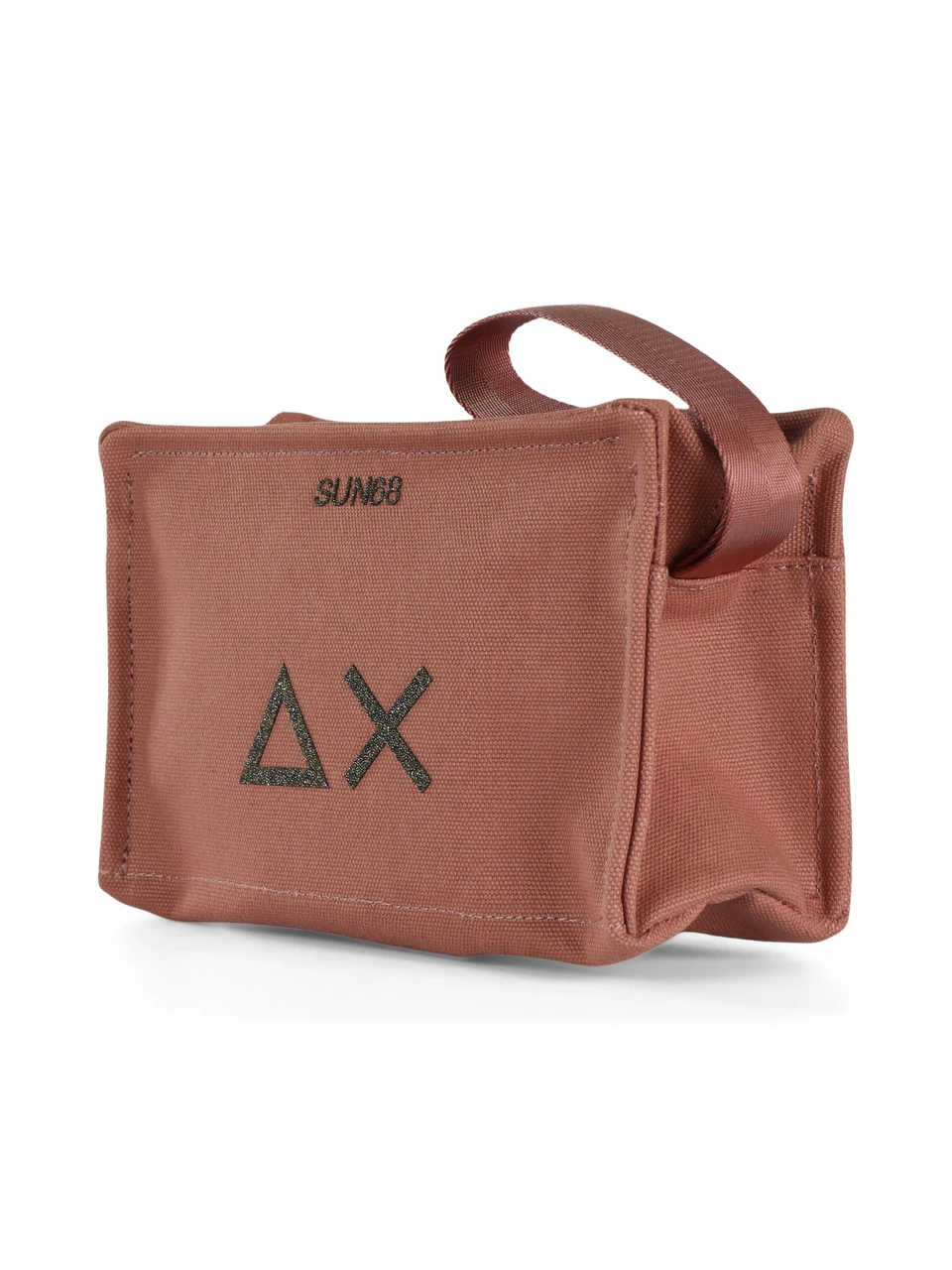 MARRONE CHIARO | BEACH: Beauty case in canvas con stampa logo glitterata