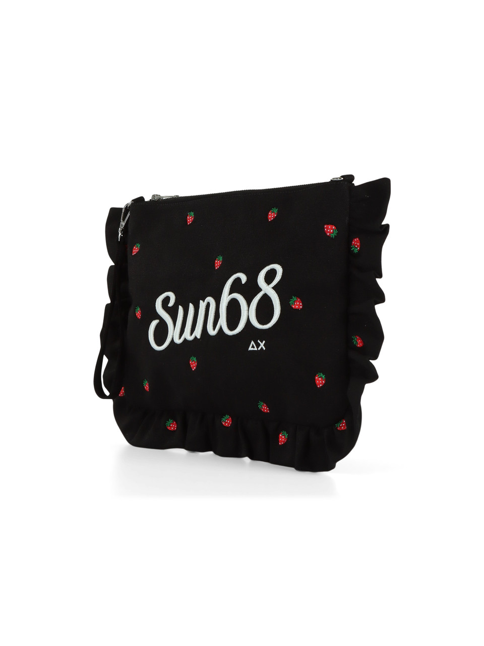 NERO | BEACH: Pochette ricamata in canvas con rouches