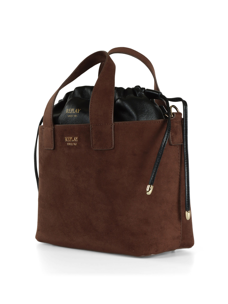 MARRONE | Borsa a mano in ecosuede con pochette interna
