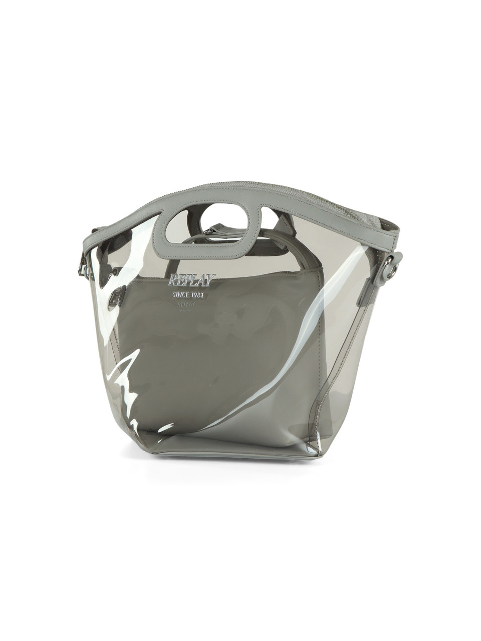 GRIGIO | Borsa a mano trasparente con seconda borsa interna