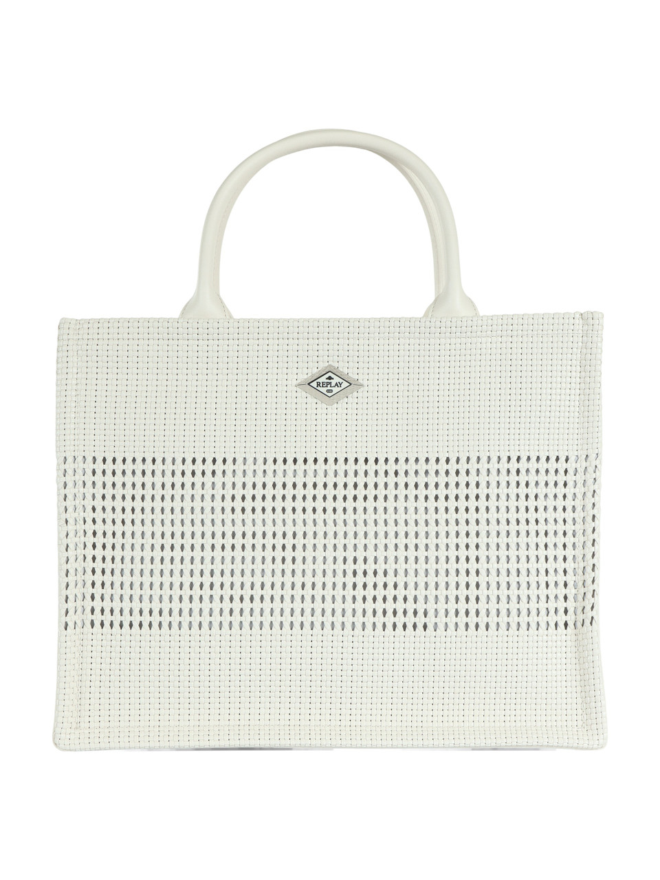 SAHNE | Shopper-Tasche aus geflochtenem Kunstleder mit Logo-Plakette