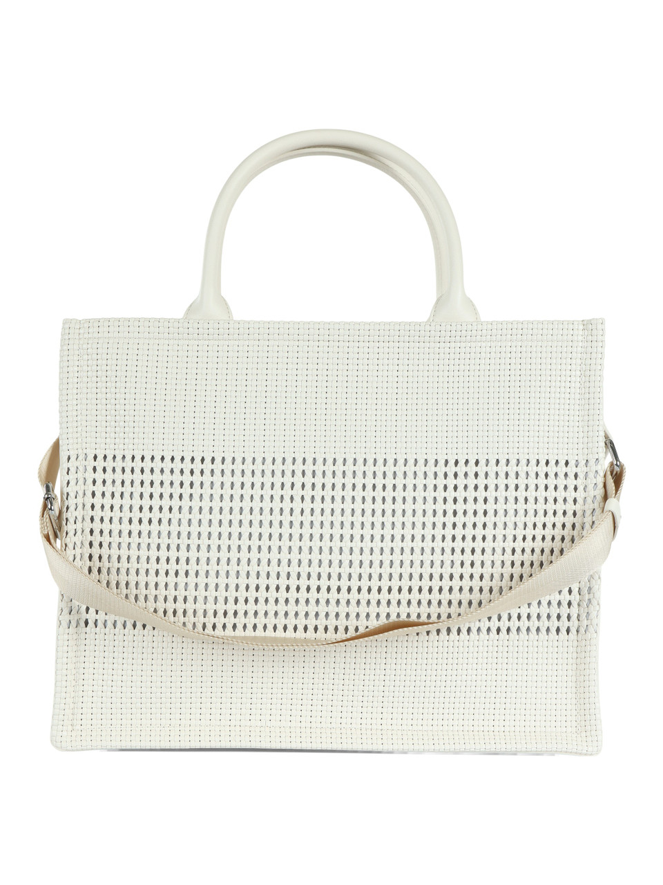 PANNA | Borsa shopping in ecopelle intrecciata con placca logo
