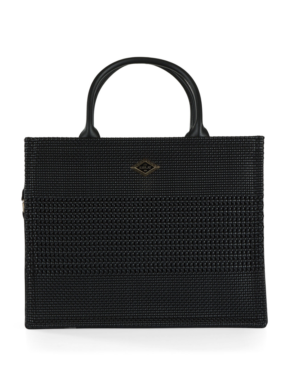 SCHWARZ | Shopper-Tasche aus geflochtenem Kunstleder mit Logo-Plakette
