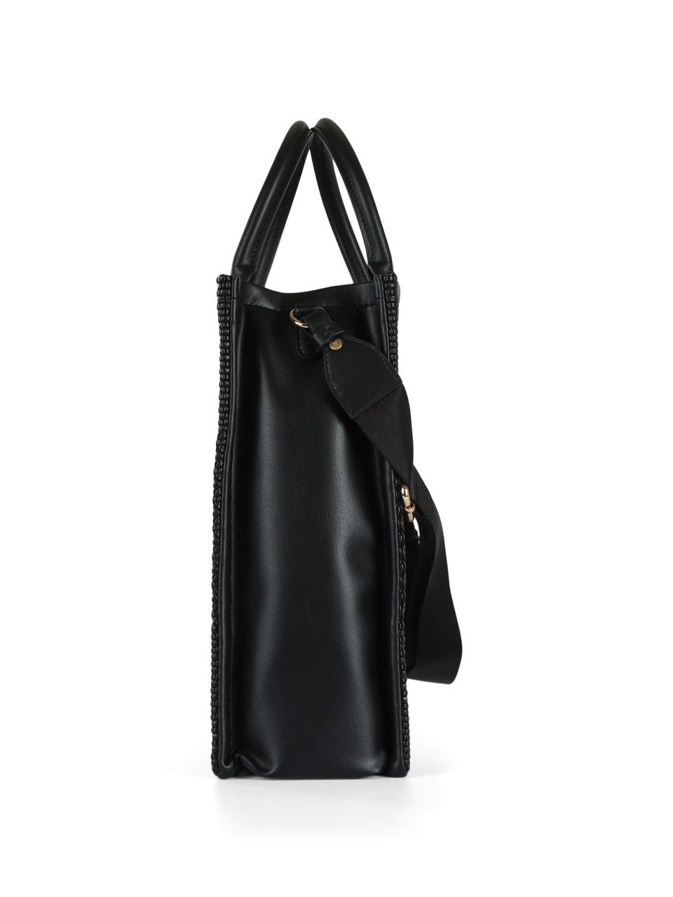 NERO | Borsa shopping in ecopelle intrecciata con placca logo