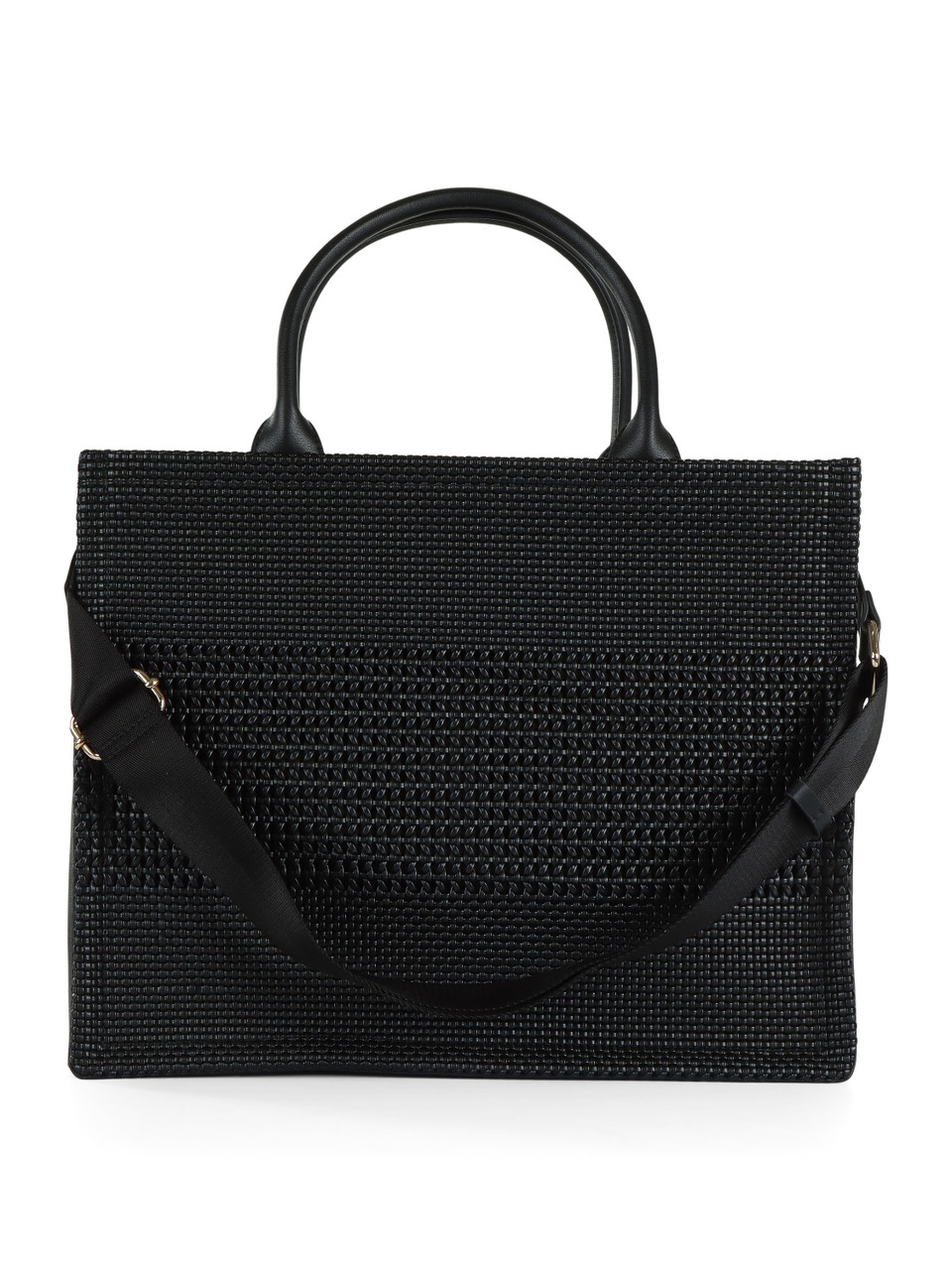 SCHWARZ | Shopper-Tasche aus geflochtenem Kunstleder mit Logo-Plakette