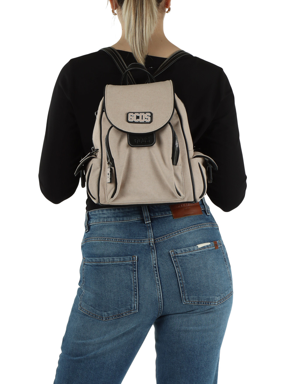 ROSA | Canvas-Rucksack mit Logopatch und kontrastierenden Details