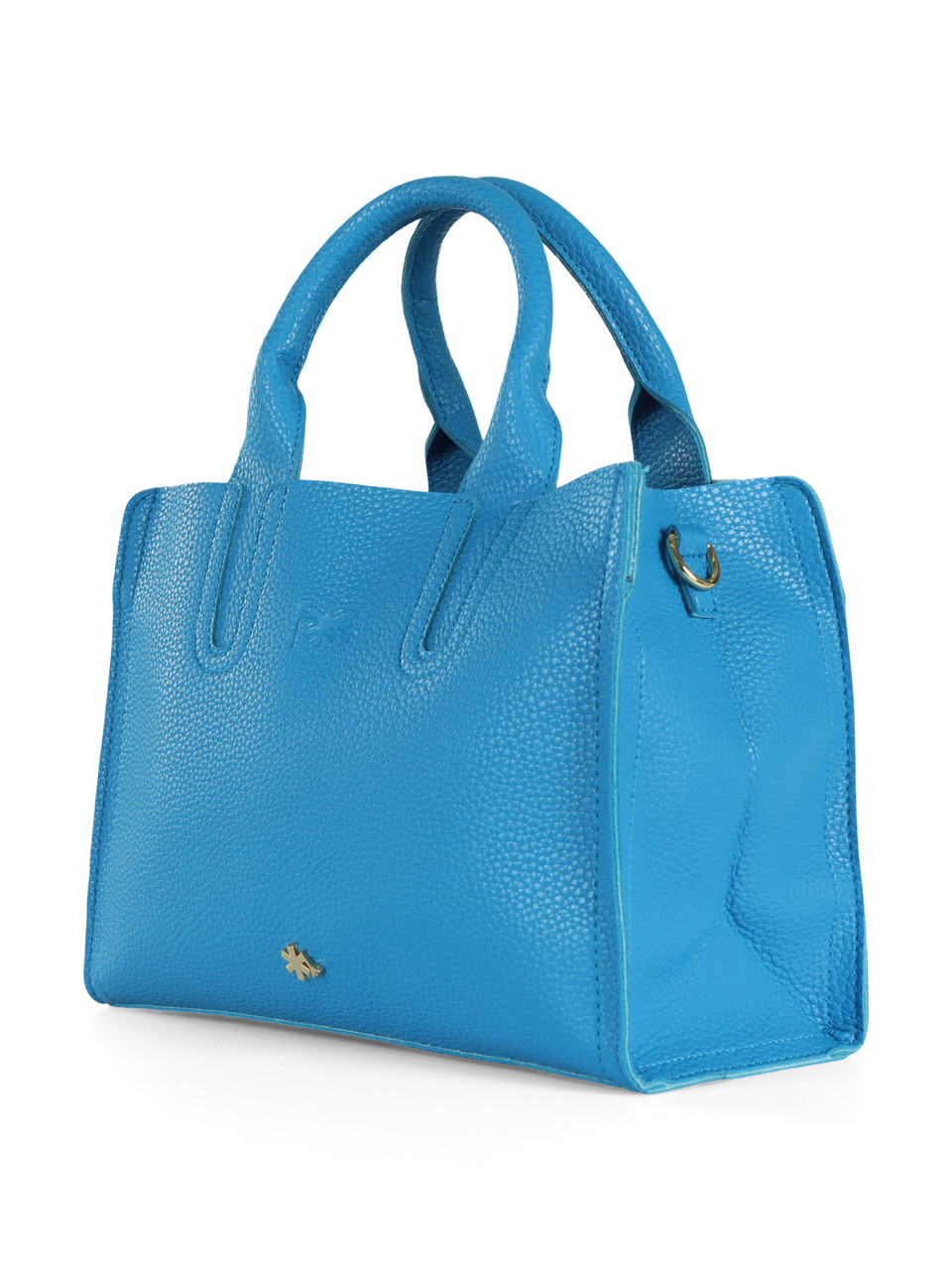 HELLBLAU | Mittelgroße Handtasche in gehämmerter Optik mit geprägtem Logo