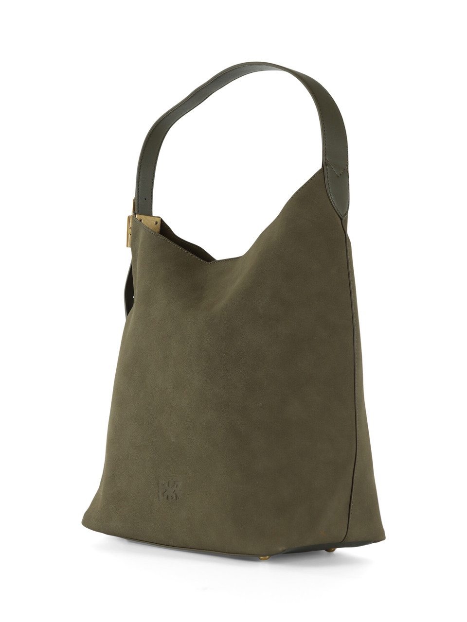 Militärgrün | Schultertasche in Wildlederoptik mit geprägtem Logo