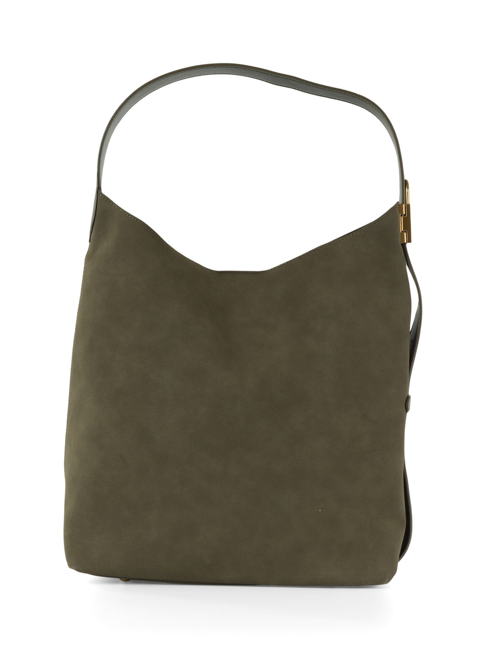 Militärgrün | Schultertasche in Wildlederoptik mit geprägtem Logo