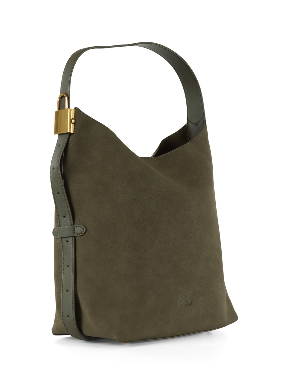 Militärgrün | Schultertasche in Wildlederoptik mit geprägtem Logo