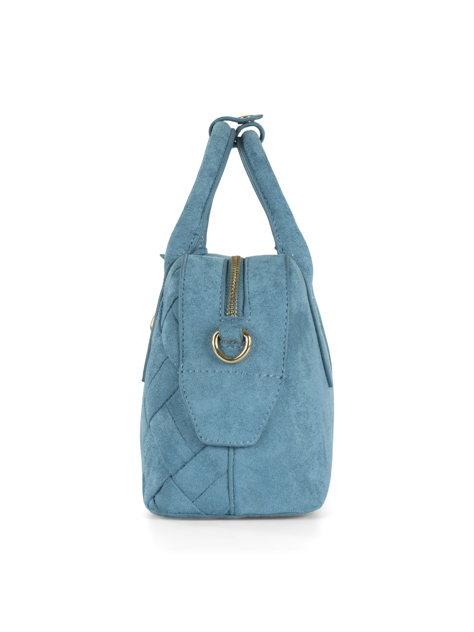 AZZURRO | Borsa a mano in ecosuede intrecciato con lucchetto decorativo