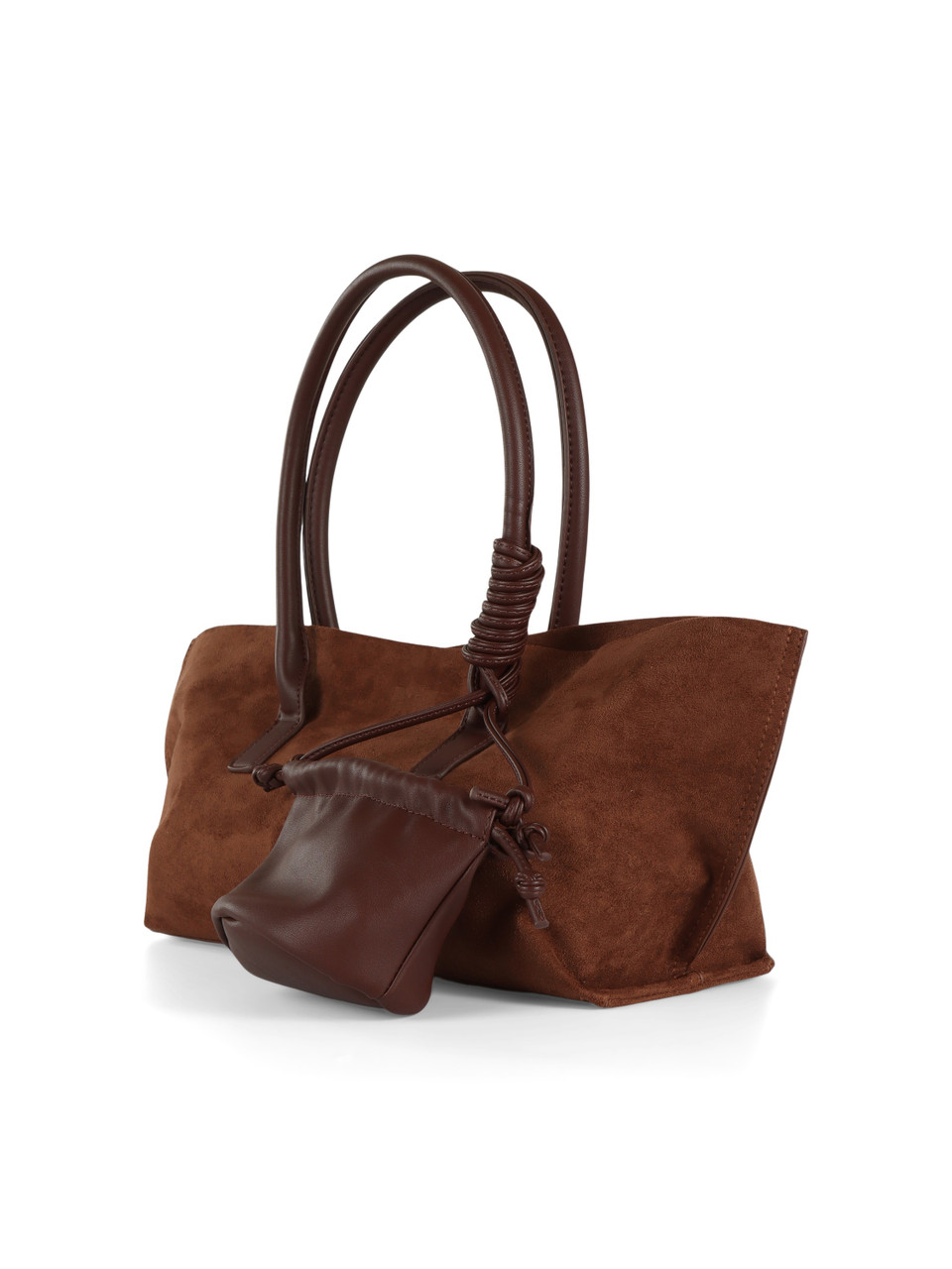 MARRONE | Borsa a spalla in ecosuede con pochette esterna