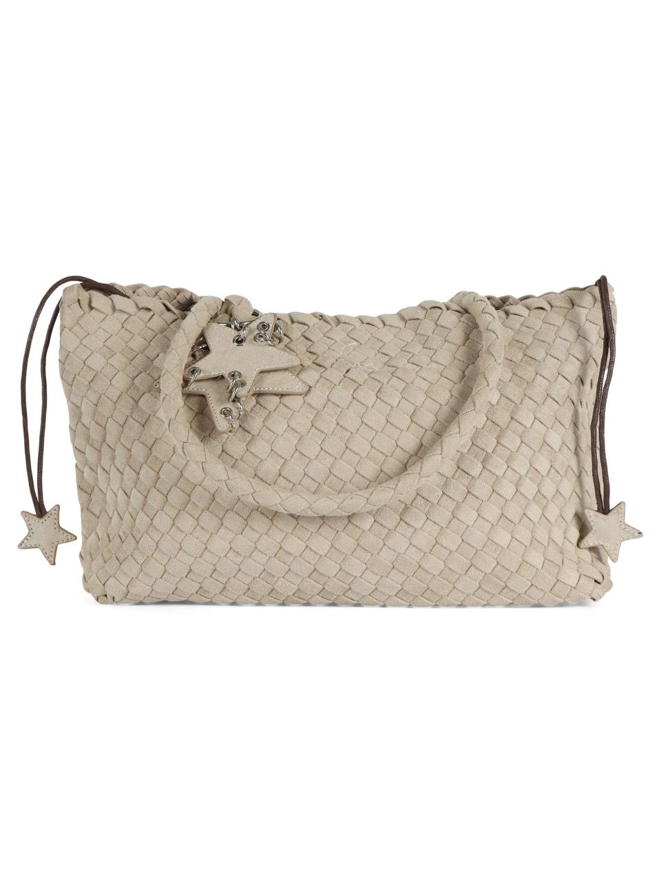 BEIGE | Borsa shopping media in ecosuede intrecciato