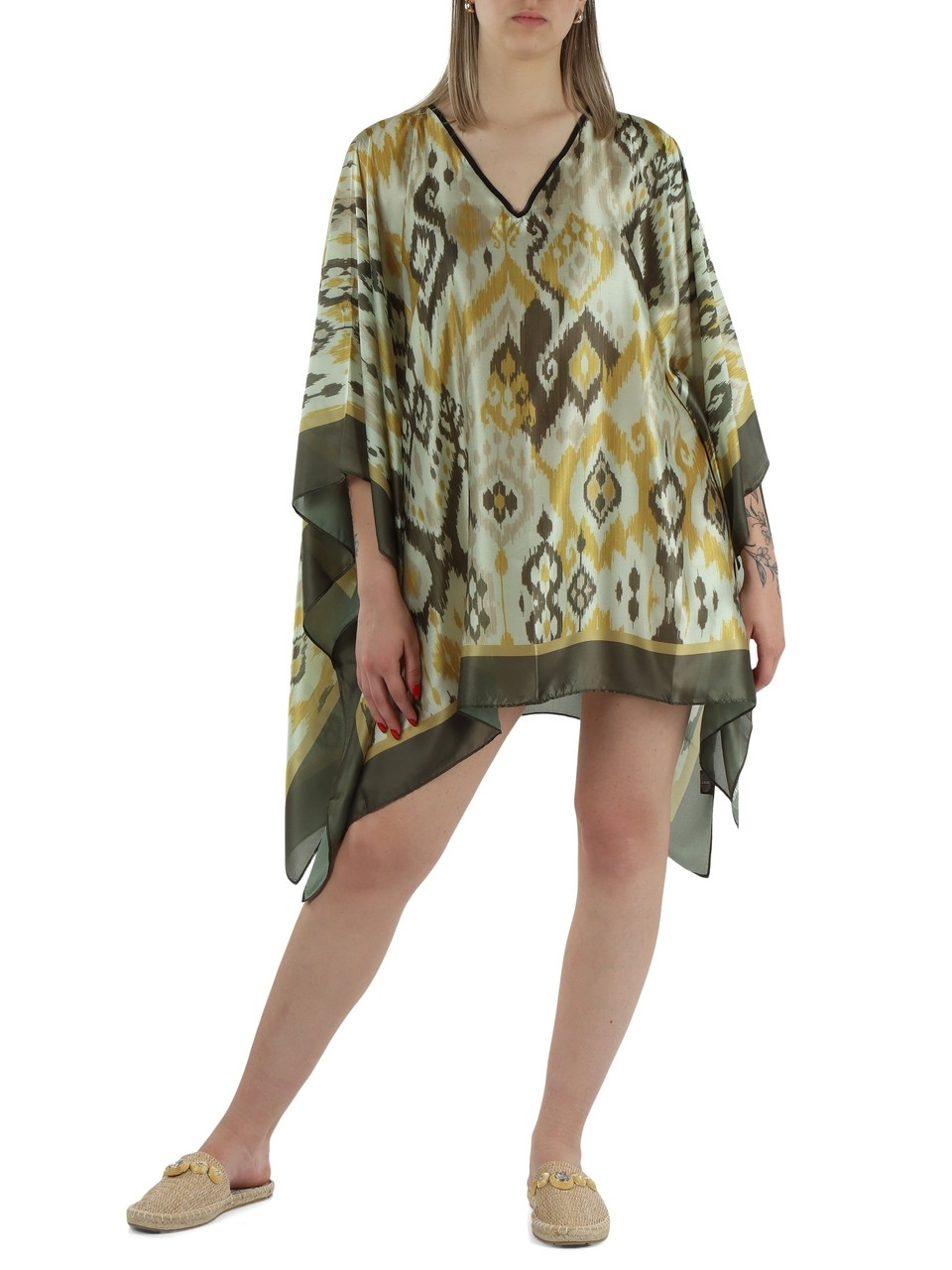 BEIGE | Bedruckter Kaftan-Strandüberwurf