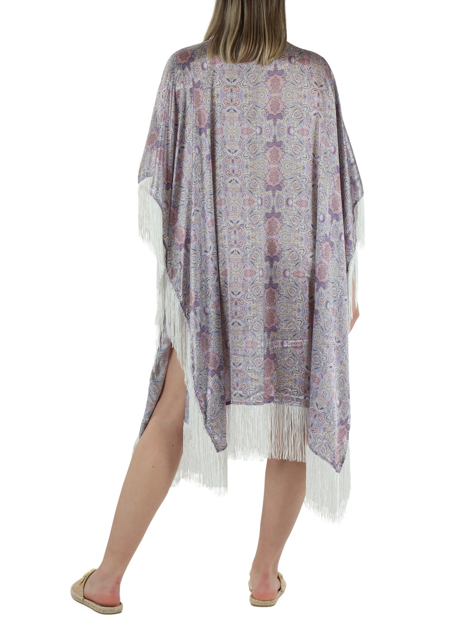 VIOLETT | Bedruckter Kaftan-Strandüberwurf mit Fransen