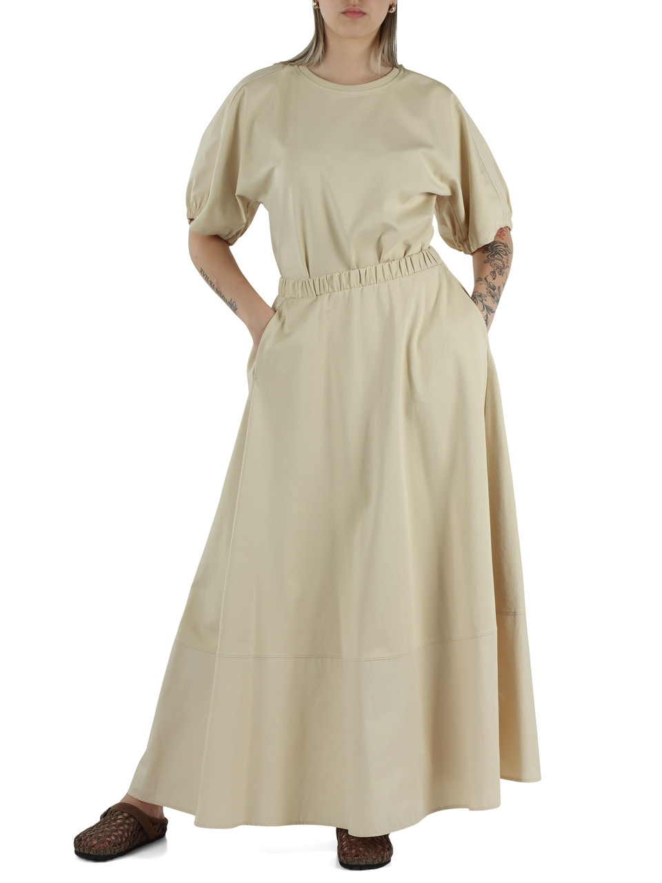 BEIGE | Blusa CELLULA in cotone interlock e popeline