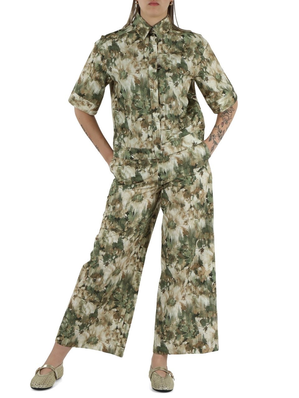 VERDE | Camicia PALLORE in popeline di cotone stampato