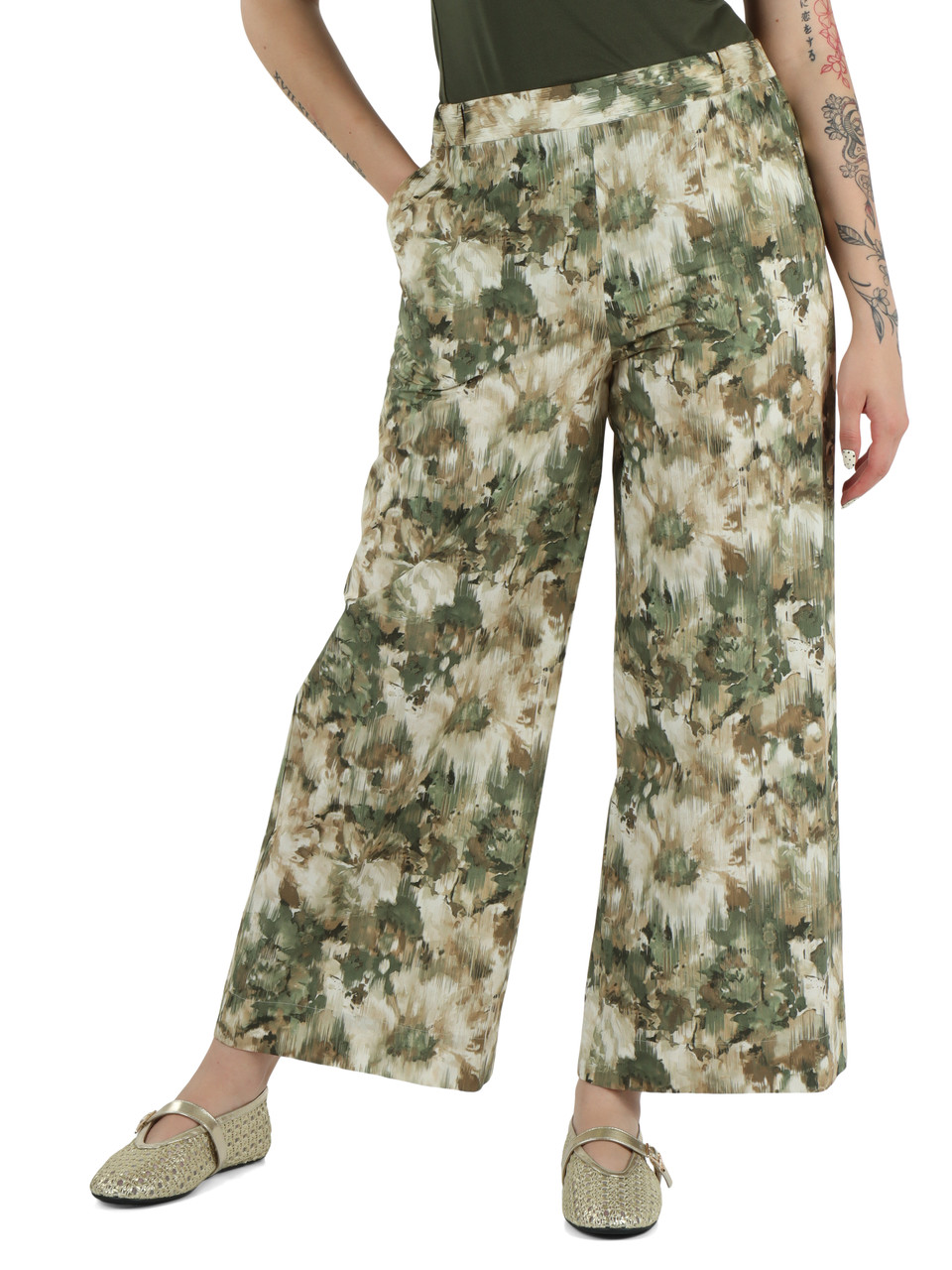 VERDE | Pantalone PELOTA in popeline di cotone stampato