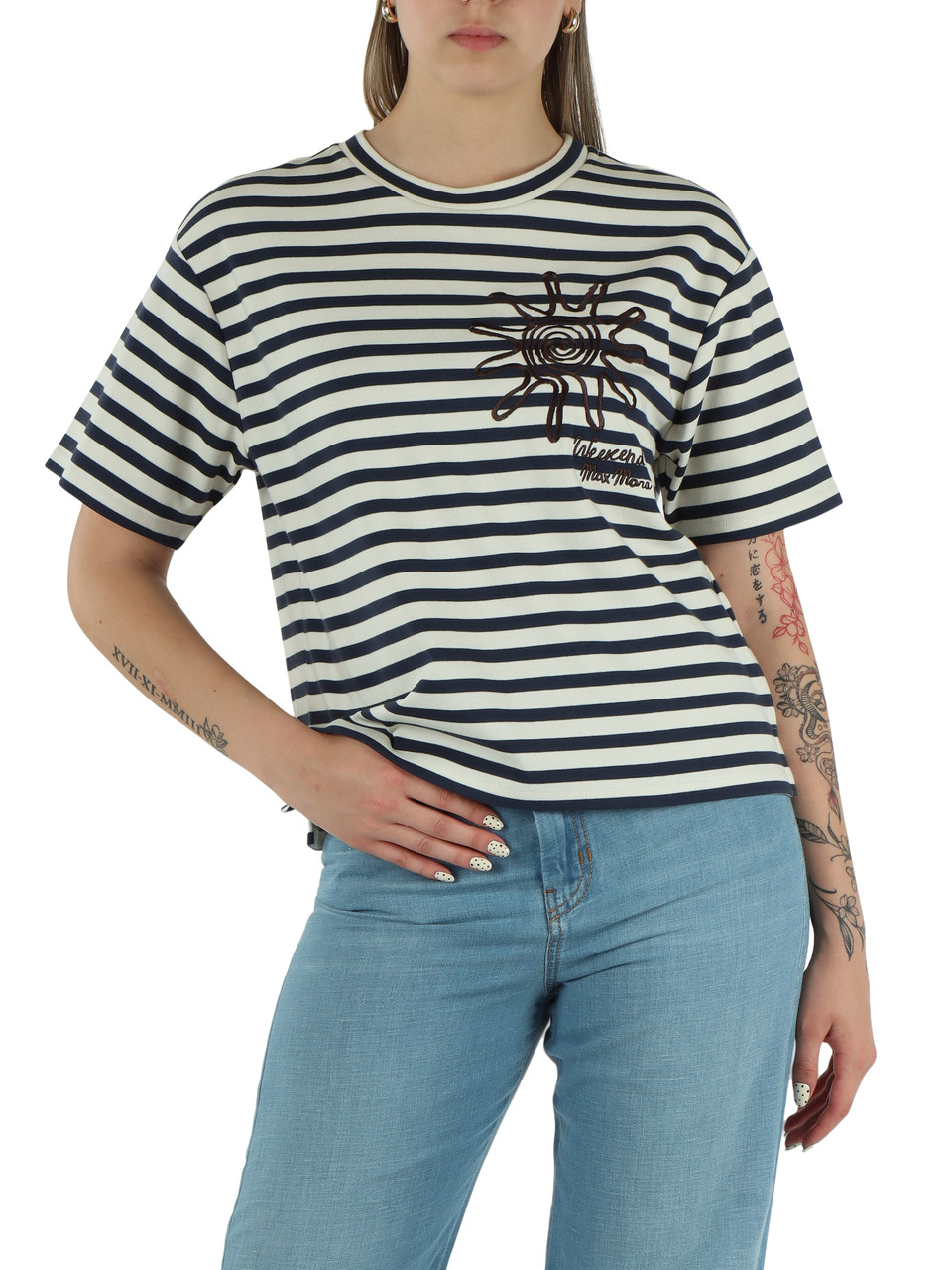 A RIGHE | T-shirt in cotone interlock SABATO con ricamo frontale