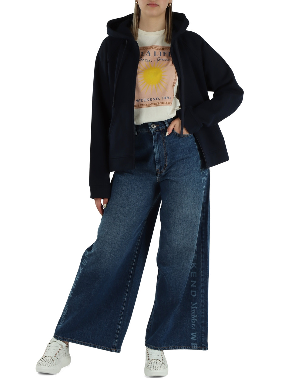 BLU SCURO | Felpa con zip e cappuccio NUVOLE