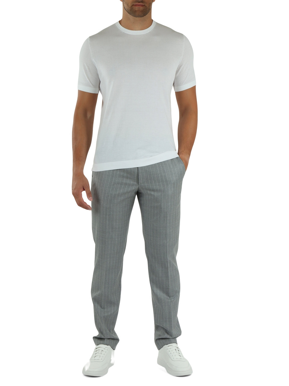 GRIGIO | Pantalone gessato in lana vergine PAOLO Platinum Modern fit