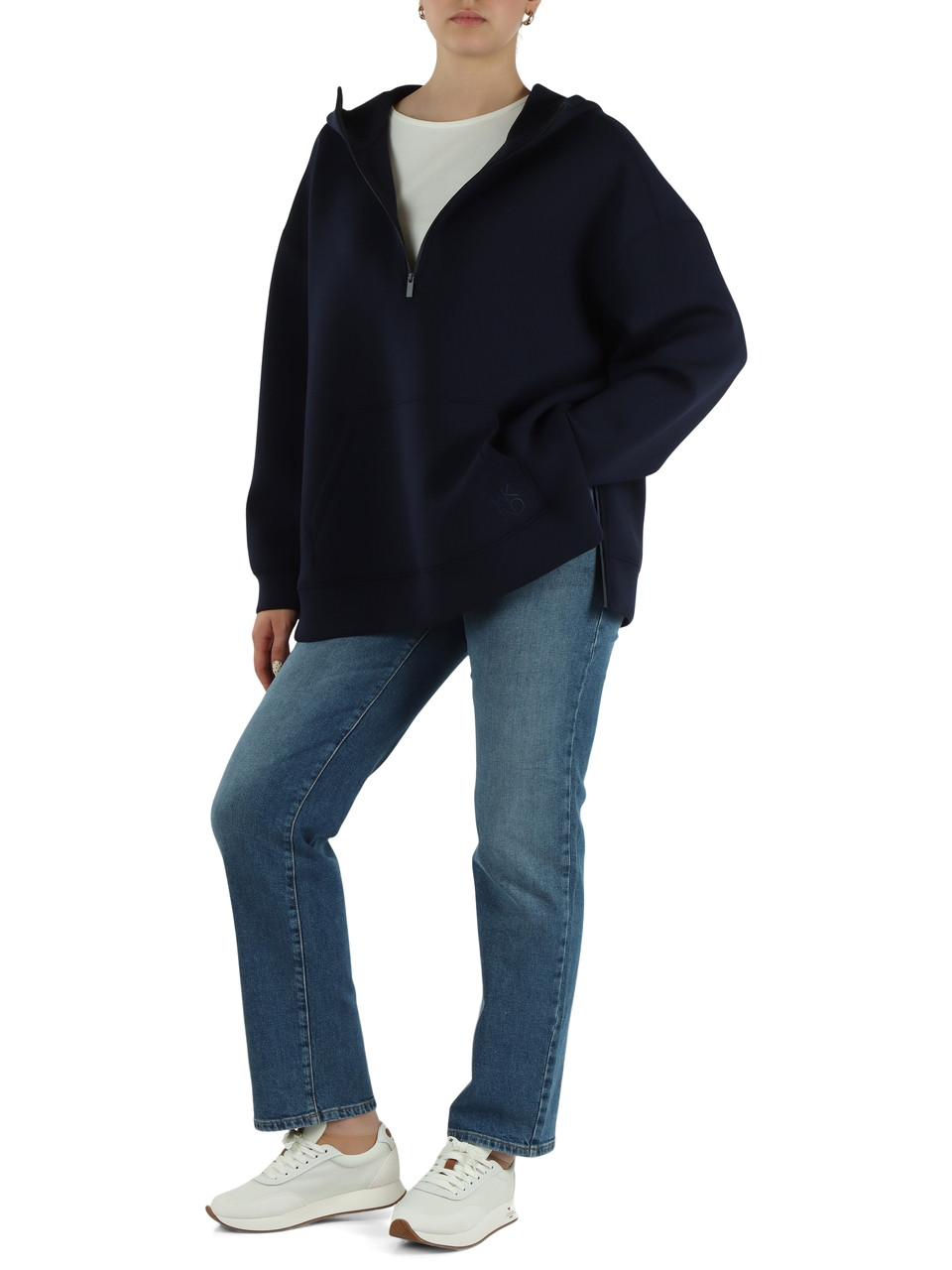 BLU SCURO | Felpa collo a zip con cappuccio RADURA