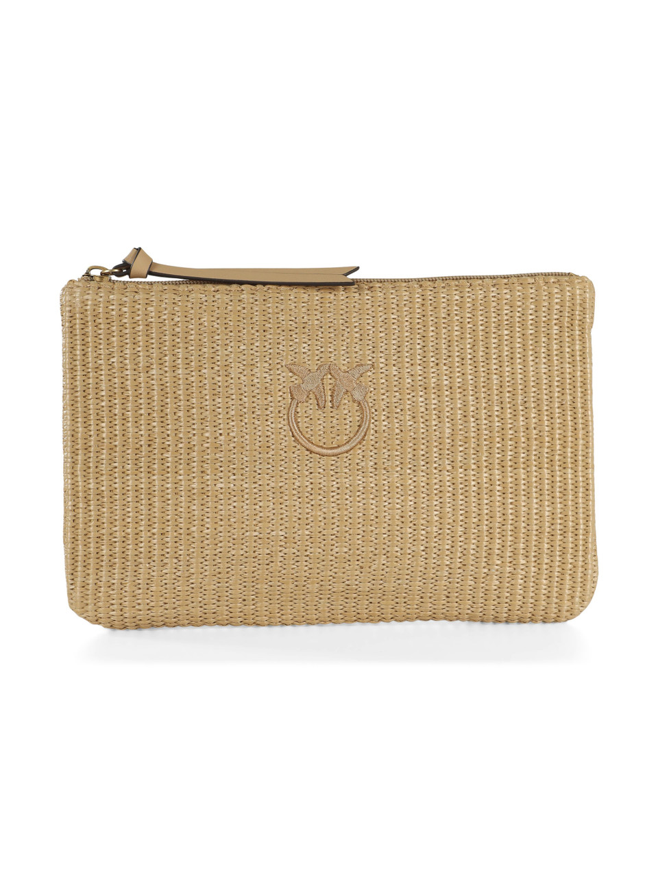 BEIGE | Pochette in rafia con ricamo logo