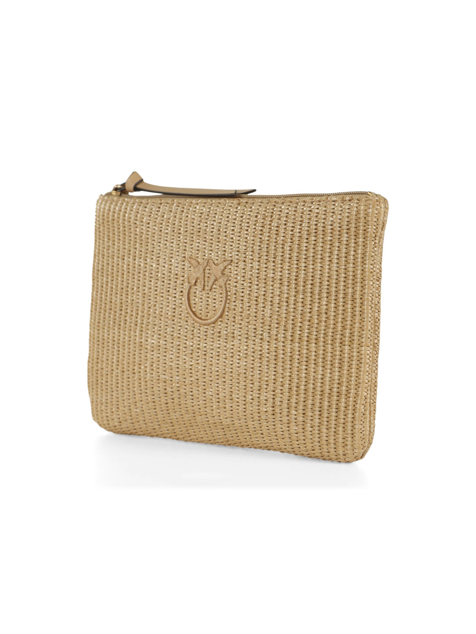 BEIGE | Pochette in rafia con ricamo logo