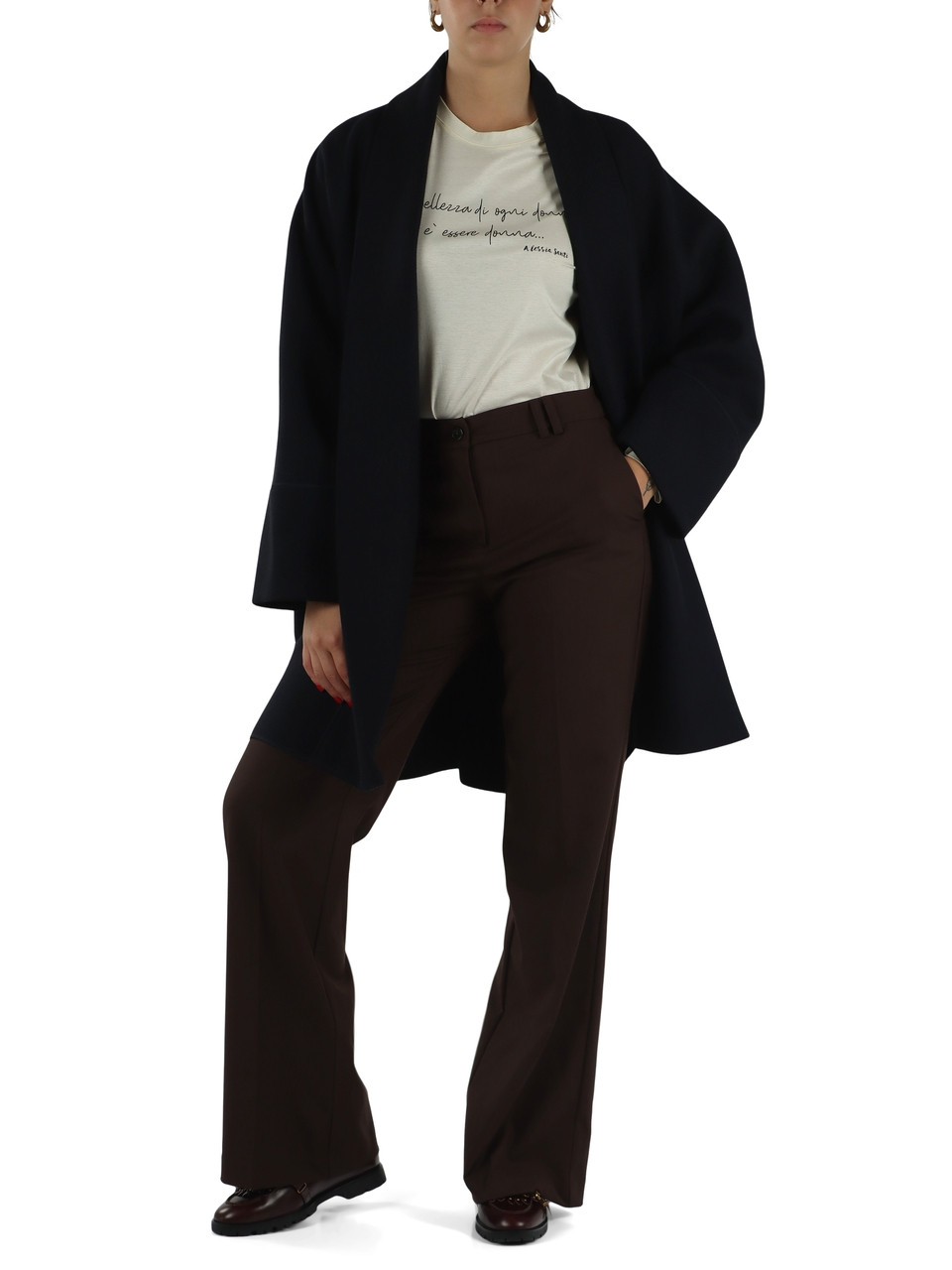 BLU SCURO | Cappotto in tessuto diagonale di misto lana