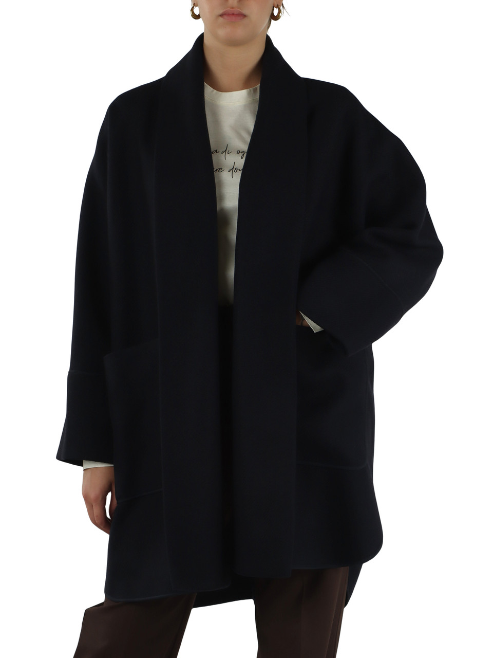 BLU SCURO | Cappotto in tessuto diagonale di misto lana