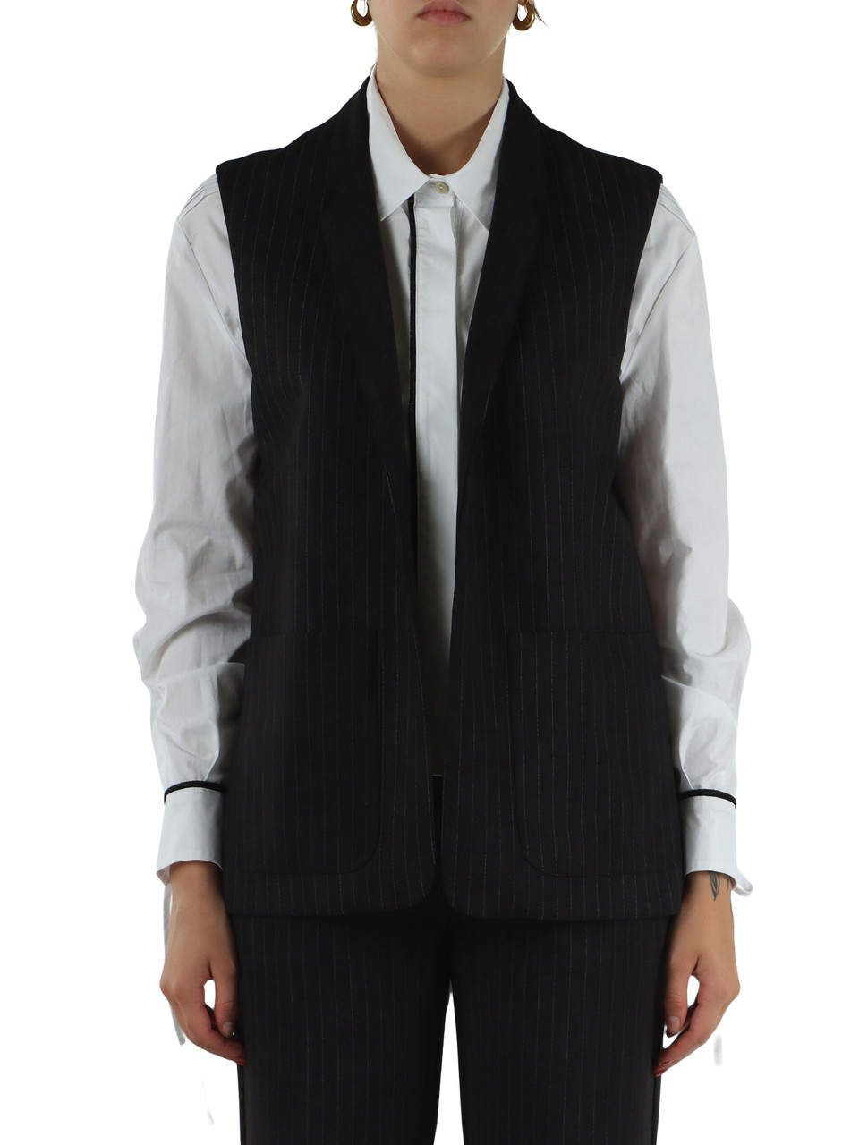 GRIGIO SCURO | Gilet gessato in misto viscosa