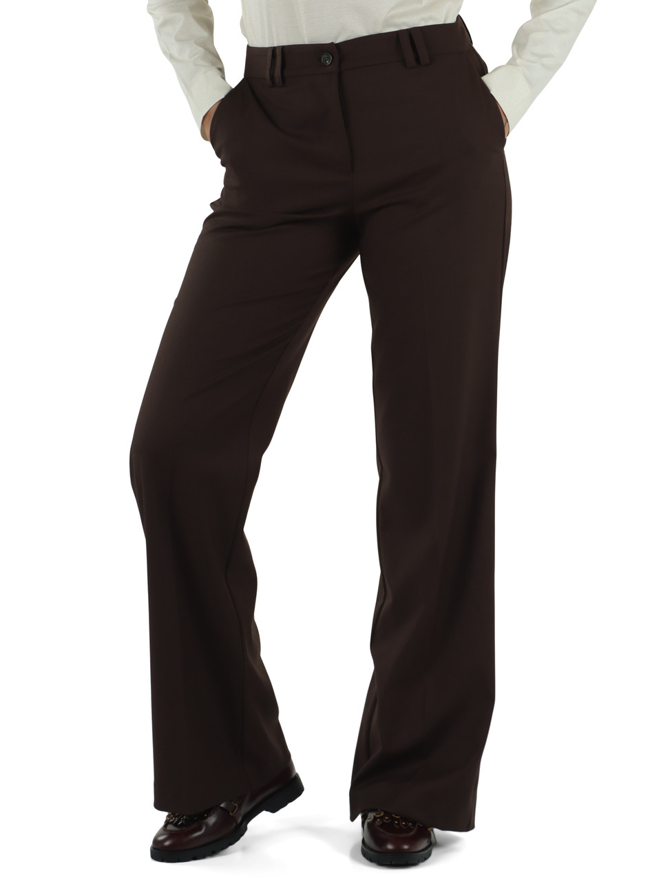 MARRONE | Pantalone leggermente svasato in misto viscosa