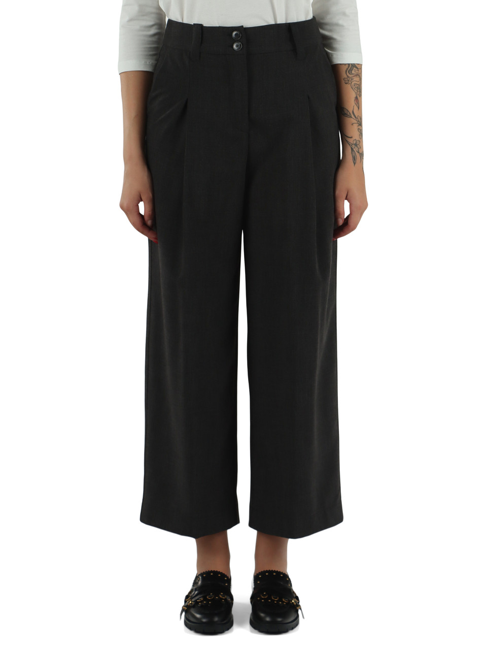 GRIGIO SCURO | Pantalone cropped in misto viscosa